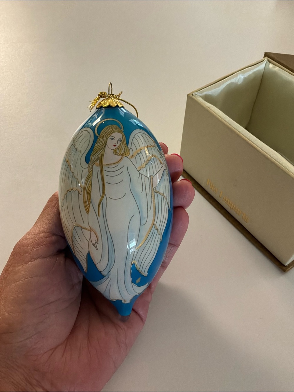 Pier 1 imports Li Bien Hand Painted Blown Glass Teardrop Angle Ornament 2016
